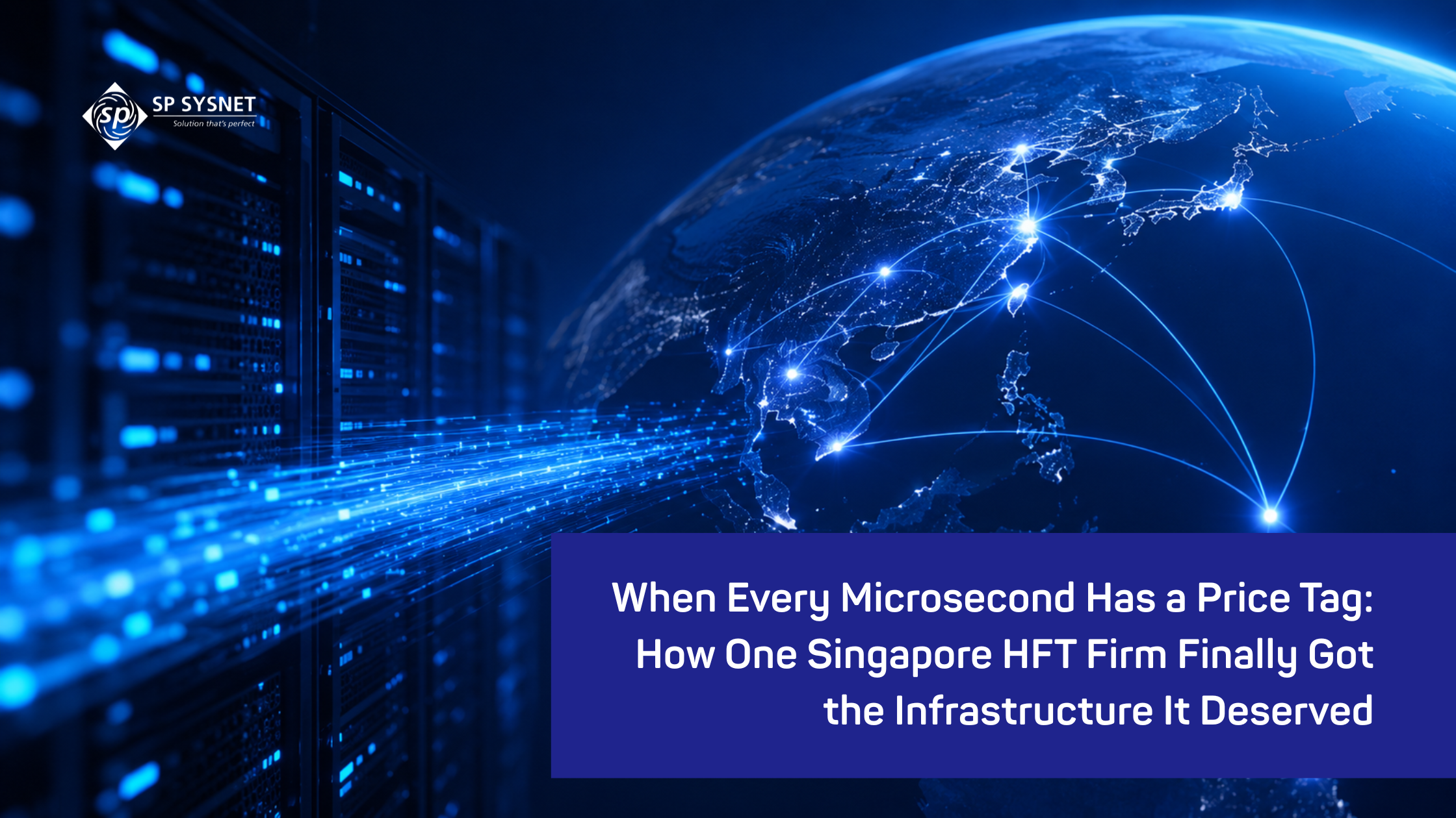 High-frequency trading infrastructure with low-latency servers, Arista switches, and real-time market data inside a Singapore financial data centre.